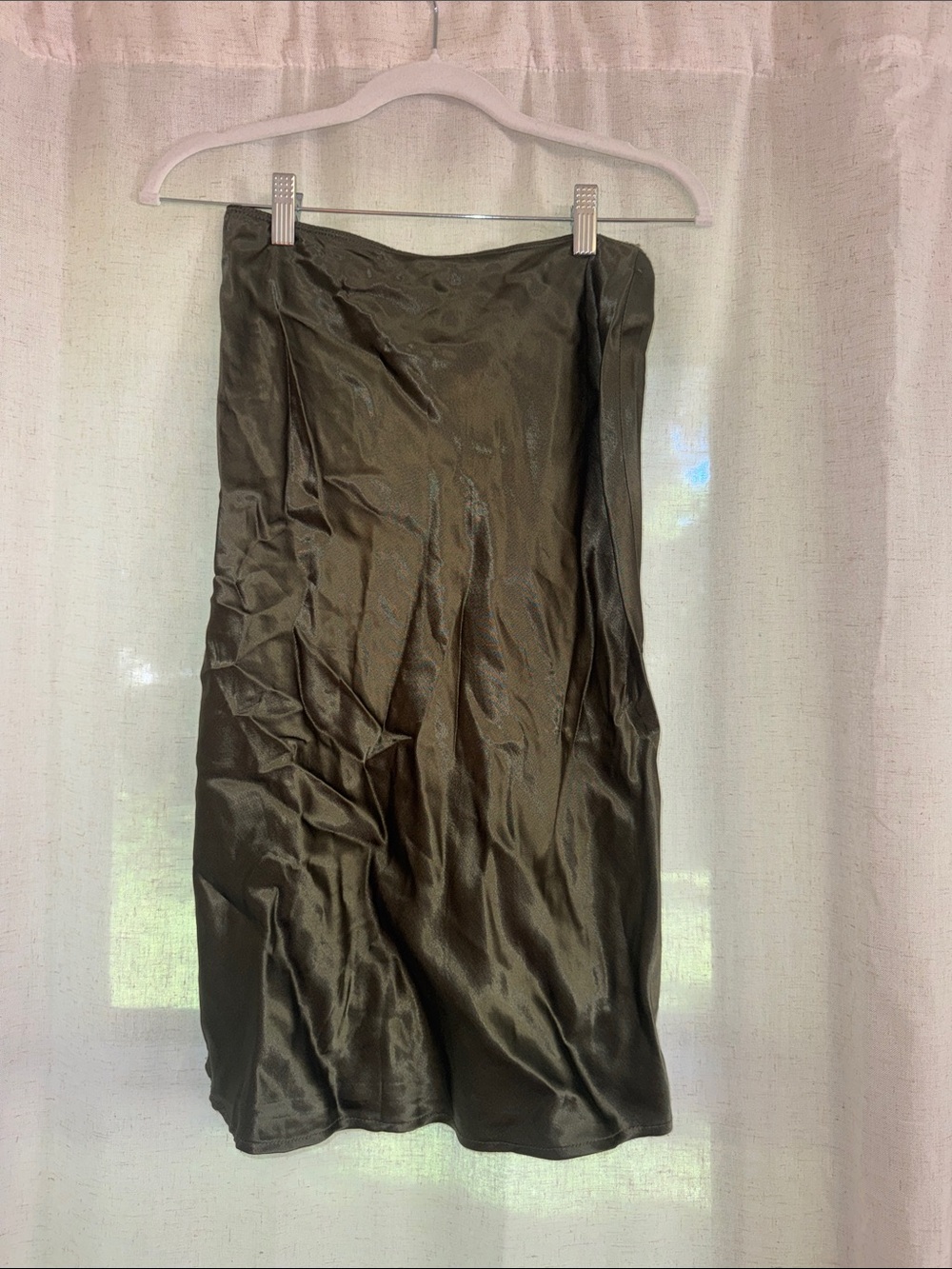 Topshop Olive Green Satin Midi Skirt